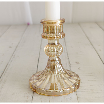 Gold - Crystal Look Glass Taper/Dinner Candlestick  Holder - Style 2