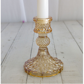 Gold - Crystal Look Glass Taper/Dinner Candlestick  Holder - Style 1