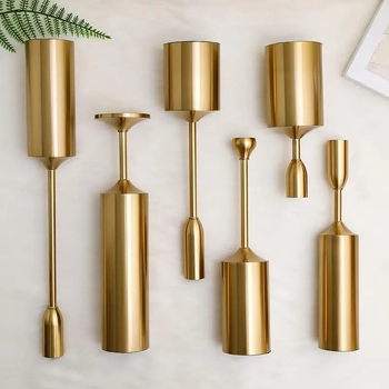 6 Pc Set - Gold Metal Taper/Dinner Candle Holder