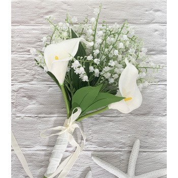 White Long Stem Handtied Calle Lily & Lily of the Valley Bouquet