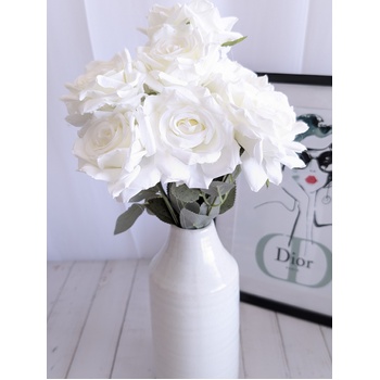 47cm - White/Cream 9 Head Rose Bush