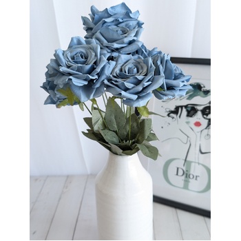 47cm - Dusty Blue 9 Head Rose Bush