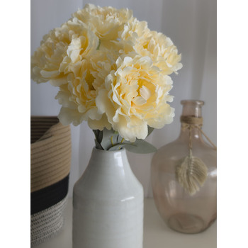 45cm Artificial Soft Yellow Peony Bouquet | 5 Large 10cm Flowers