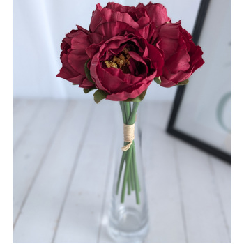 thumb_6 Head Small Artificial Burgundy Peony Bouquet | 6 x 5.5cm Flowers