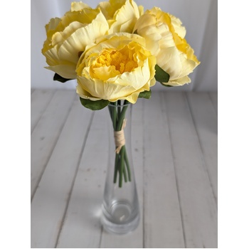 6 Head Small Artificial Yellow Peony Bouquet | 6 x 5.5cm Flowers