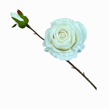 66cm White Artificial Rose Stem with Large Bloom and Bud