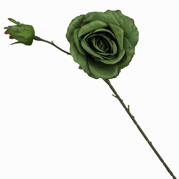 66cm Sage Green Artificial Rose Stem with Large Bloom and Bud