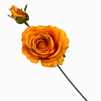 66cm Orange Artificial Rose Stem with Large Bloom and Bud