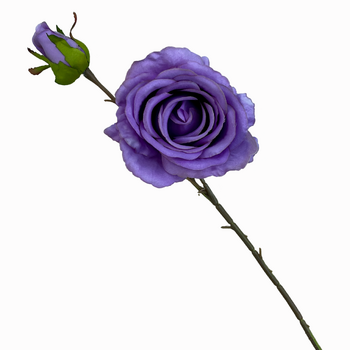 66cm Light Purple Artificial Rose Stem with Large Bloom and Bud