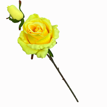 66cm Yellow Artificial Rose Stem with Large Bloom and Bud