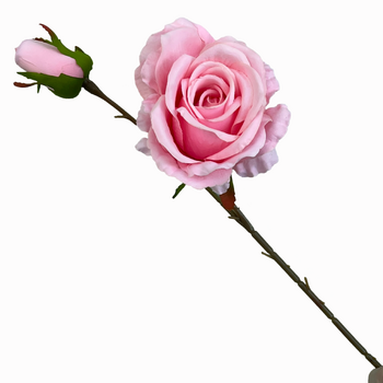 66cm Pink Artificial Rose Stem with Large Bloom and Bud