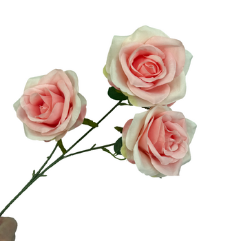 65cm - 3 Head Open Rose Flower Stem - Pink