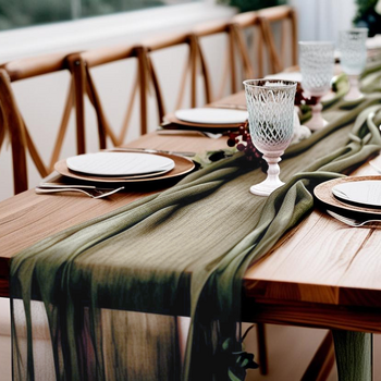 thumb_Extra Long 4m Sage Green Cheesecloth Table Runner 90x400cm