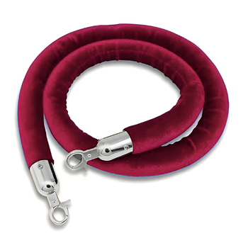 Burgundy with Silver Hook - Velvet Cord Rope for Bollards and Stanchions