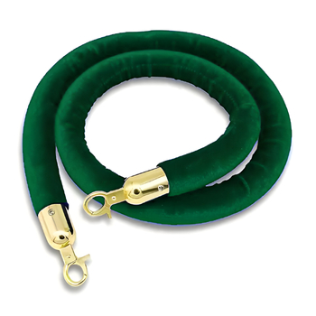 Green with Gold Hook - Velvet Cord Rope for Bollards and Stanchions