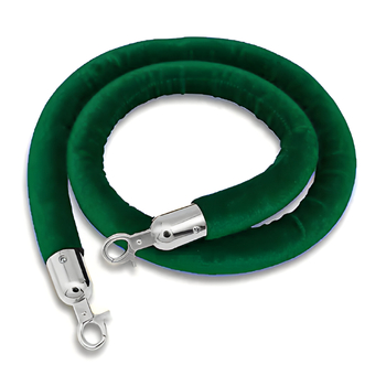 Green with silver Hook - Velvet Cord Rope for Bollards and Stanchions