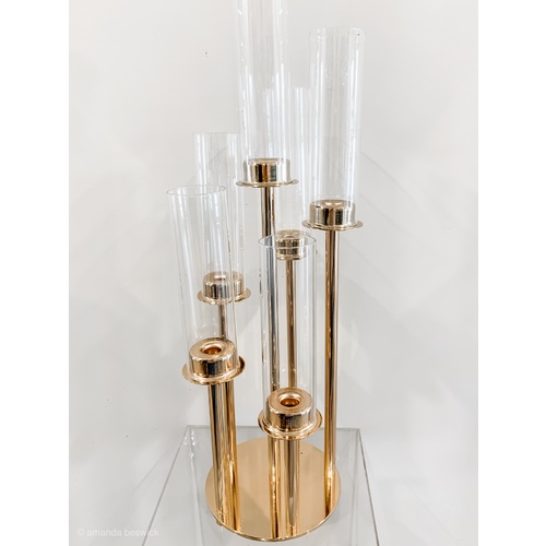 Large View Gold and Glass Wind light Candelabra Centerpiece - 6 Risers