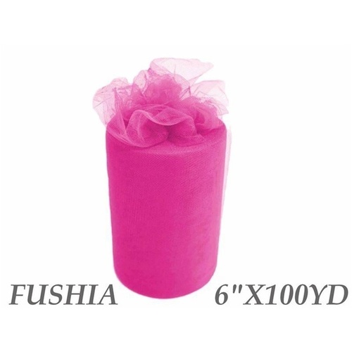 Large View 6inch x 100yd Quality Tulle Roll - Fushia