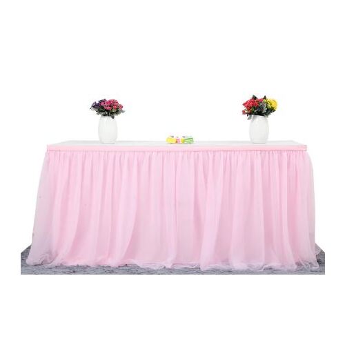 Large View 9ft (2.7m) Pink Tulle Table Skirting - Party/Wedding