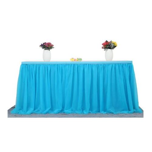 Large View 9ft (2.7m) Blue Tulle Table Skirting - Party/Wedding