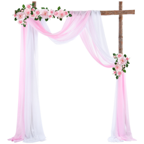 Large View Chiffon Backdrop Curtain Draping/Swagging - White/Pink