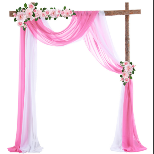 Large View Chiffon Backdrop Curtain Draping/Swagging - White/Dark Pink