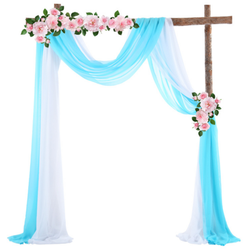 Large View Chiffon Backdrop Curtain Draping/Swagging - White/Turquoise