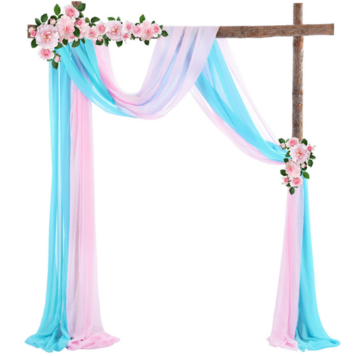 Large View Chiffon Backdrop Curtain Draping/Swagging - Pink/Turquoise