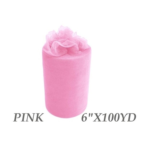 Large View 6inch x 100yd Quality Tulle Roll - Pink