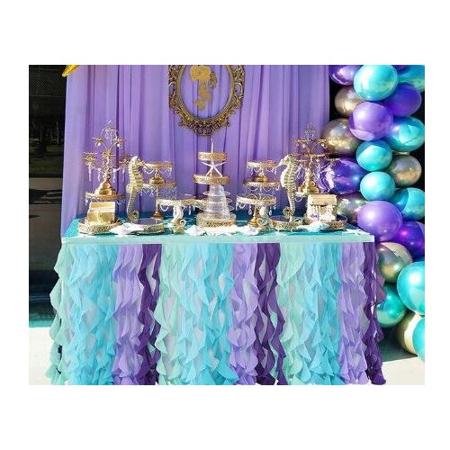 Large View 9ft (2.7m) Purple/Blue Tulle Mermaid Theme Table Skirting