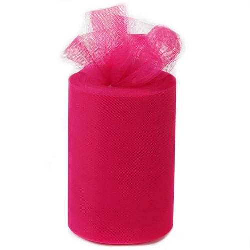 Large View 6inch x 100yd Quality Tulle Roll - Hot Pink