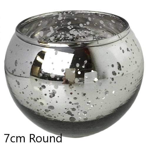 Large View  7cm Small Silver Mercury Vapour Round Candle Votive vase Holder