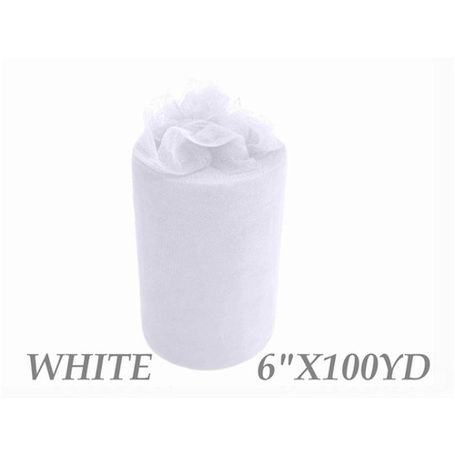 Large View 6inch x 100yd Quality Tulle Roll - White