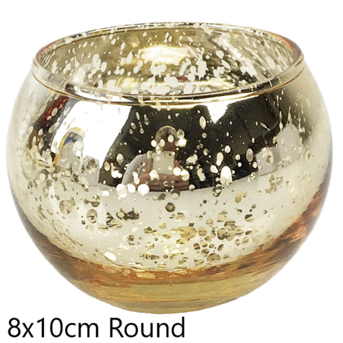 Large View 8x10cm Medium Gold Mercury Vapour Round Candle Votive Vase Holder