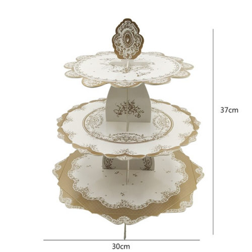 Large View 3 Tier Gold/White Metallic Cup Cake Stand - Wedding/Engagement