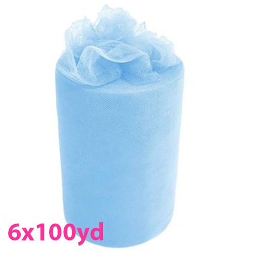 Large View 6inch x 100yd Quality Tulle Roll - Blue