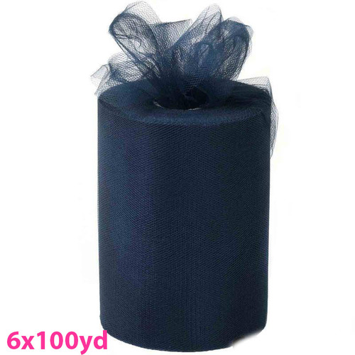 Large View 6inch x 100yd Quality Tulle Roll - Navy