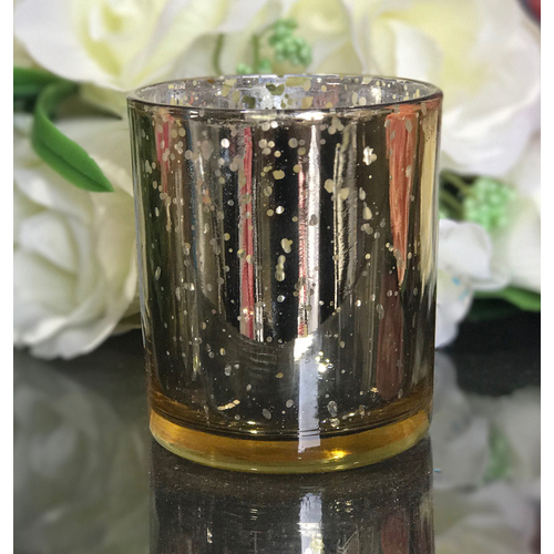 Large View 8x7cm Medium Sized Gold Mercury Glass  Candle Holder