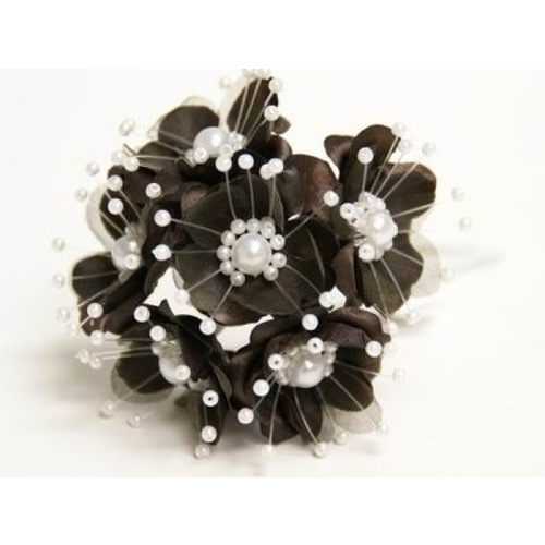 Large View Faux Pearl Flower - Chocolate - 72/pk