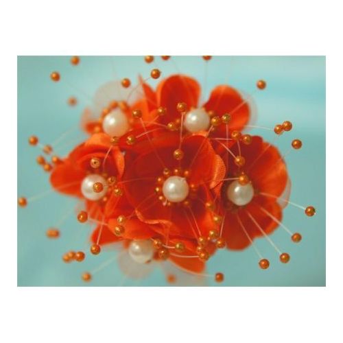 Large View Faux Pearl Flower - Orange - 72/pk