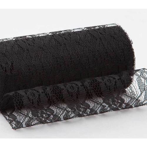 Large View Black 6inch x 11yd Lace Design Tulle Roll