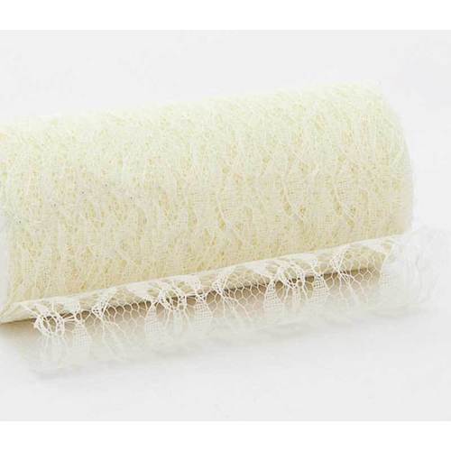 Large View Ivory 6inch x 11yd Lace Design Tulle Roll