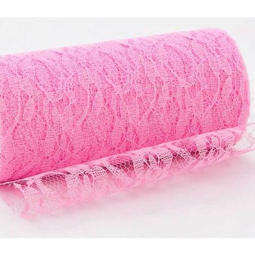 Large View Pink 6inch x 11yd Lace Design Tulle Roll