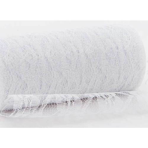 Large View White 6inch x 11yd Lace Design Tulle Roll 