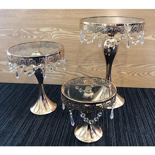 Large View Set of 3 Large Gold Cake Stands