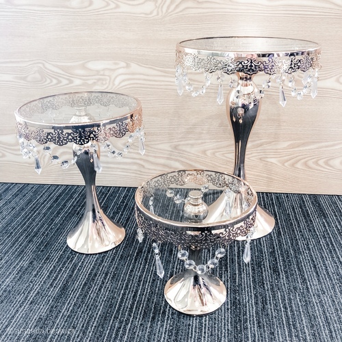 Large View Set of 3 Large Silver Cake Stands