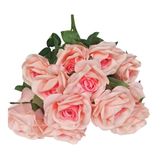 Large View 40cm - 9 Head Rose Bush Two Tone Pink