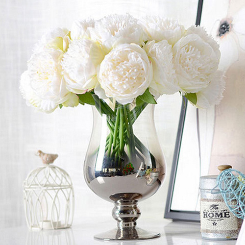 Large View 5 Head Peony Bouquet - Soft Ivory