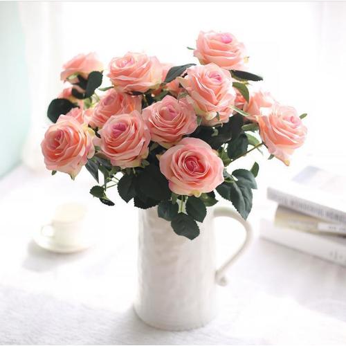 Large View 47cm - Deluxe 10 Head Rose Bush - 2 Tone Pink