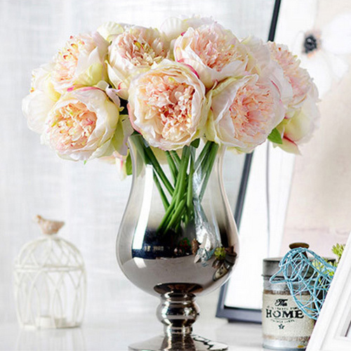 Large View 5 Head Peony Bouquet - Champagne/Pink